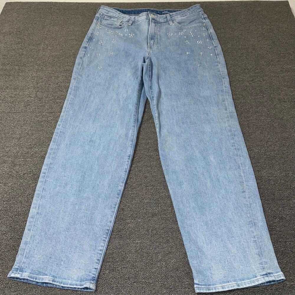 Old Navy High Rise OG Loose Blue Embellishment Rhinestones Womens Size 14 Casual